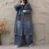 2025 Autumn Retro Hooded Denim Trench Coat - Women's Mid-Length, Plus Size, Color Block Jacket
