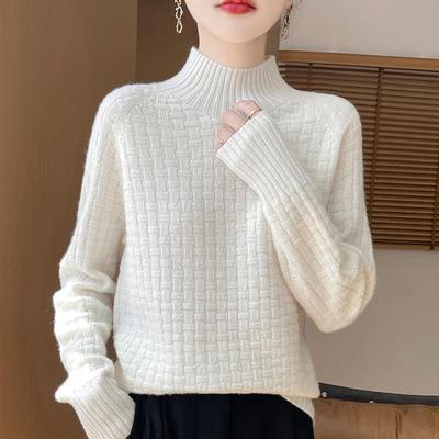 Women's 100% Wool Thick Seamless Mock Neck Sweater