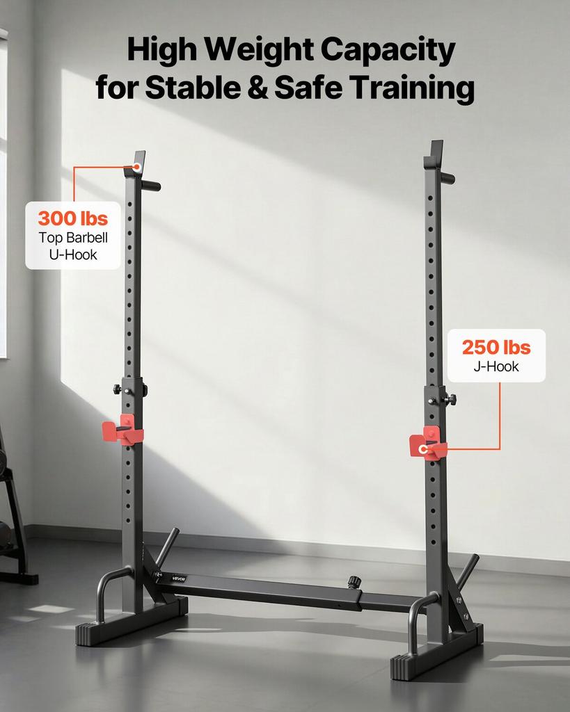 Power Cage Squat Rack, Home Gym Power Rack with Adjustable Height & Width, Strength Training Workout Equipment with Barbell Storage Racks & J-Hooks