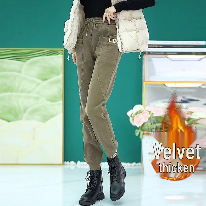 Women's European Cotton Velvet Thickened Sweatpants - Warm, Loose-Fit Trousers for Autumn/Winter 2024