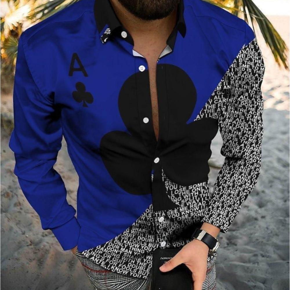 Men's Geometric Pattern Printed Long Sleeve Shirts Casual Cardigan New Button Holiday Fashion Shirts