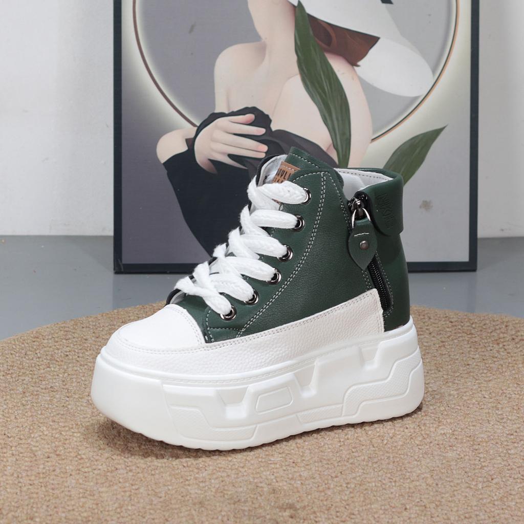 Módní 8CM Vysoce Kvalitní Mikrovláknová Kůže Bílé Platformové Tenisky pro Ženy Klínový Podpatek Tenisky Boty Pohodlné Ležérní Boty Ženské