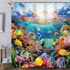 Vibrant Coral Reef and Tropical Fish Pattern Waterproof Polyester Shower Curtain Underwater Ocean Life Print Bath  with Hooks