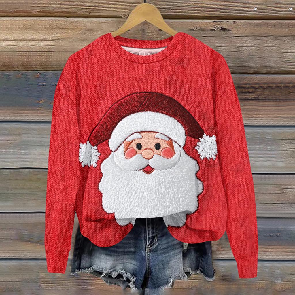 Ladies' Christmas Printed Casual Long Sleeved Round Neck Sports Hoodie Top