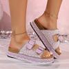 Fashion 2025 Summer Fashion Pink Diamond Solid Color Round Toe Adult Sexy Women's Big Size 43 Sandals Casual Flats Comfortable Slippers