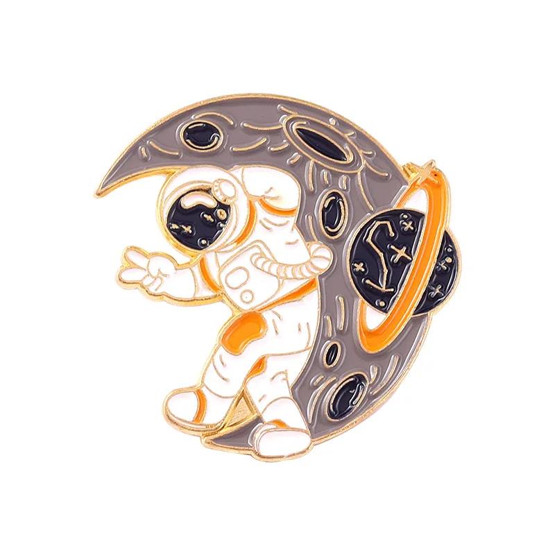 Astronaut Enamel Pins Planet Rocket Whale Star Moon Galaxy Coffee Metal Brooches Badges Pins Up Gift for Space Lover