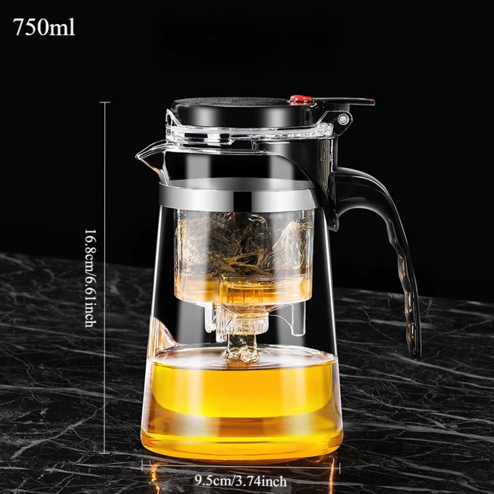 Ceainic din Sticlă Rezistentă la Căldură cu Filtru One Click, Aparat pentru Ceai și Cafea, Design de Separare a Apei, Articole de Ceai pentru Acasă