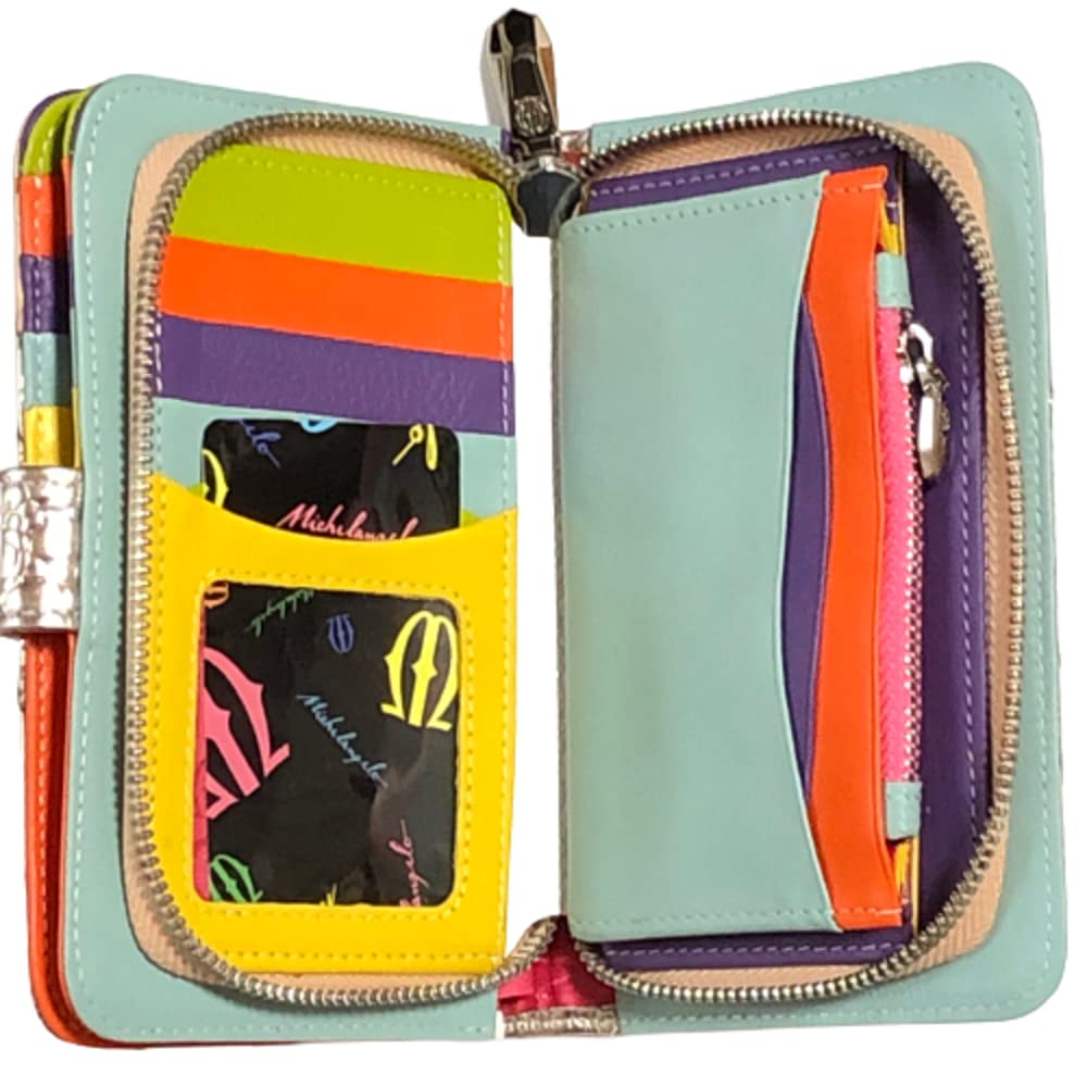 Michelangelo Italian Leather Folding Wallet, Patchwork, Pink Gold, Item