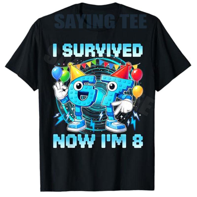 I Survived 67 Now Im 8 Years Old Boys Fashion Gaming TShirt 8th Birthday Novelty Gift Y2k Humor Six Seven Italian Brainrot Tee S