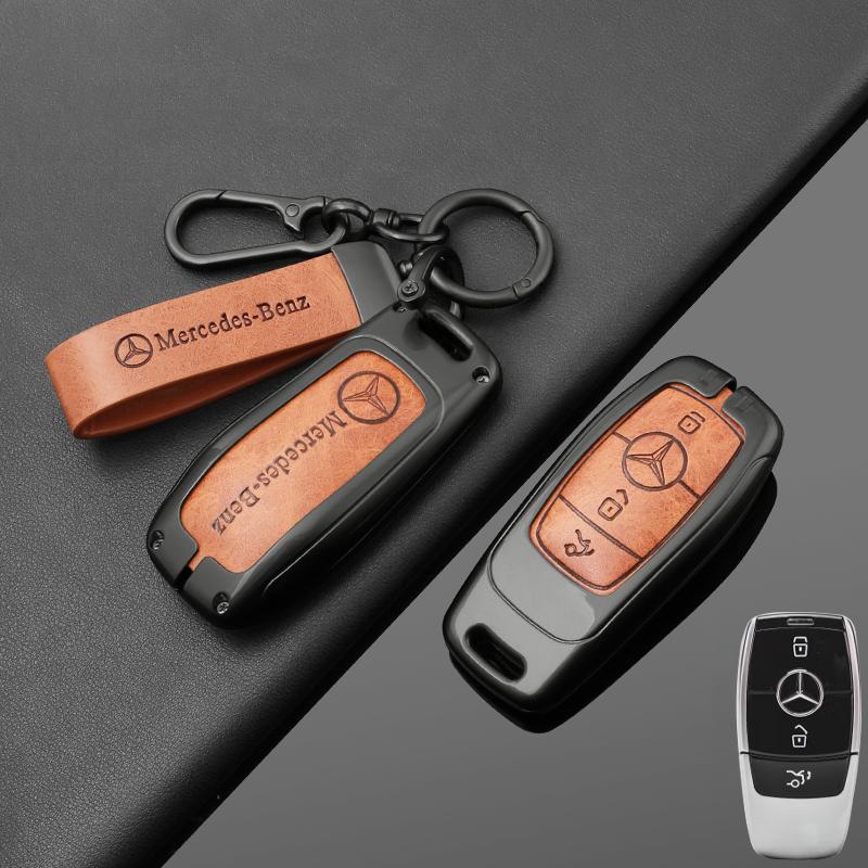Alloy Leather Car Smart Key Case Cover Protection Shell For Mercedes Benz C E S GLC W205 W213 X253 W222 W166 W176 W246 Keychain QT1