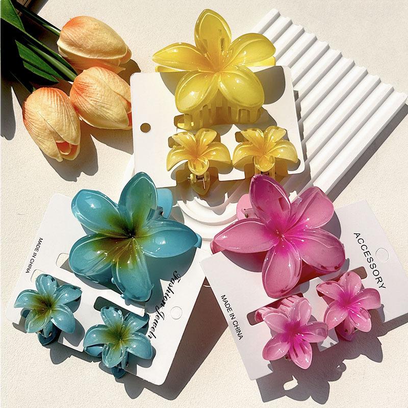 Juego de 3 pinzas para el pelo con diseño de cangrejo y flores hawaianas, con degradado de tiburón, para mujer, accesorios para el cabello, horquillas para niña.