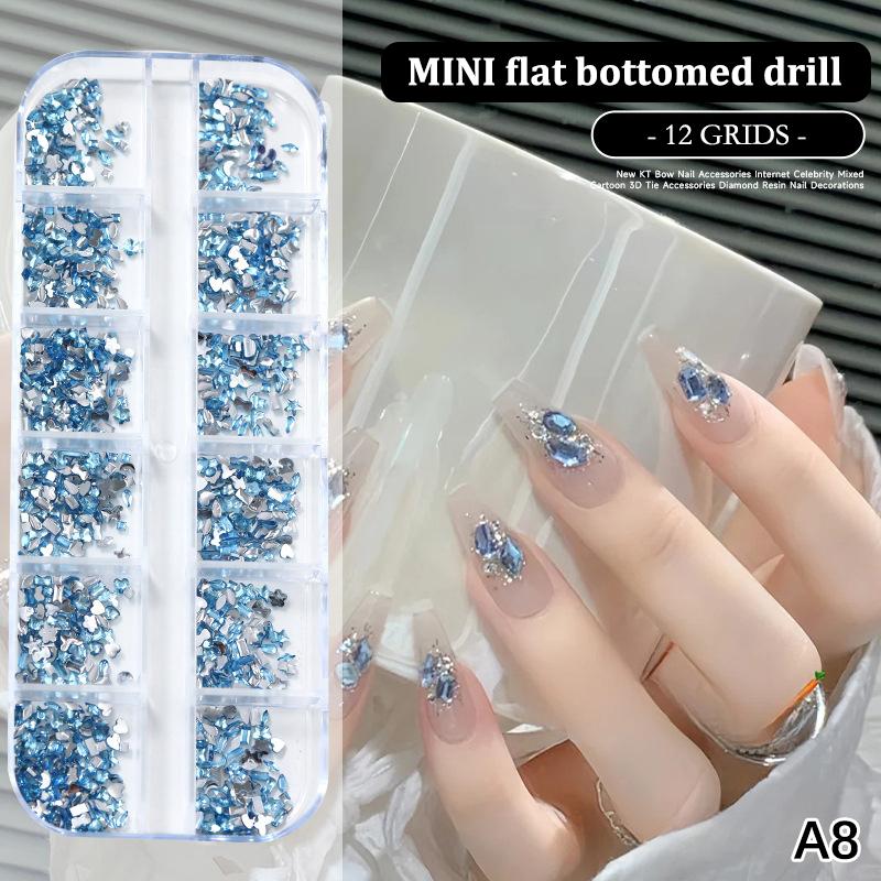 12 Grids/Box Nail Art Multi Shape Flat Back   Dazzling Diamonds Strass Manicure Tip 3D Decoration