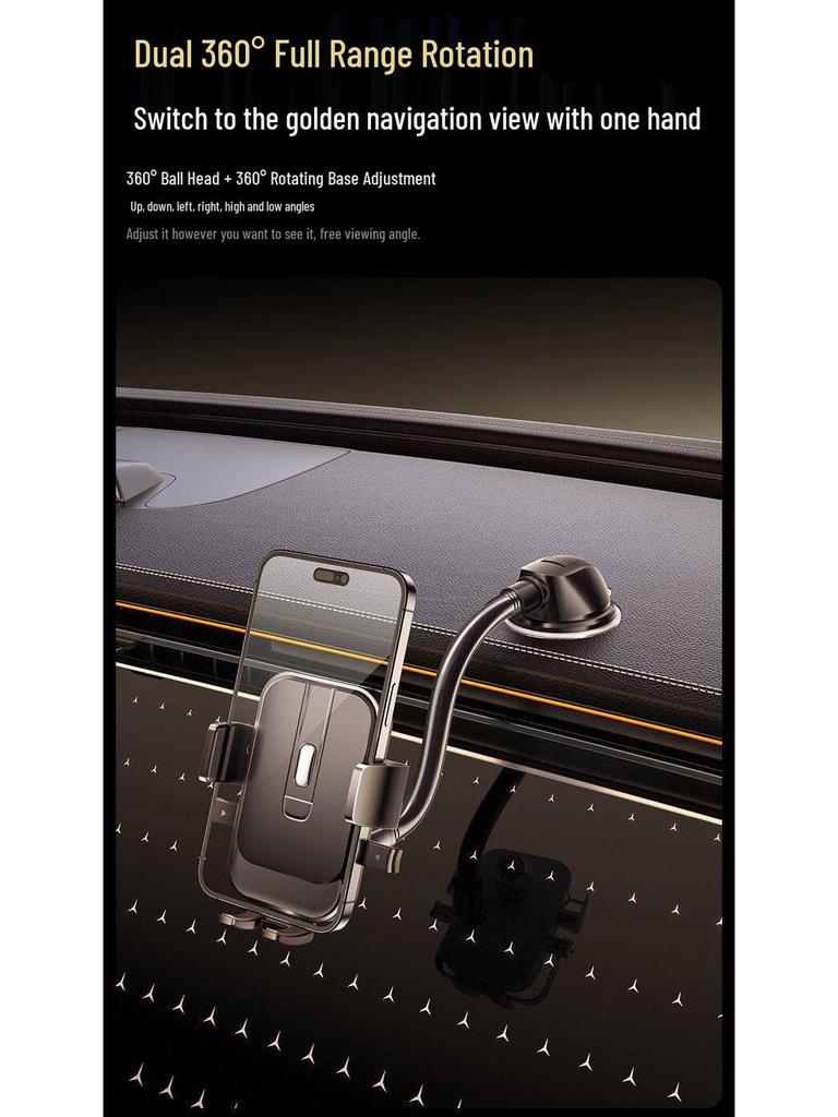 360° Car Phone Holder with Suction Cup and Vacuum Support