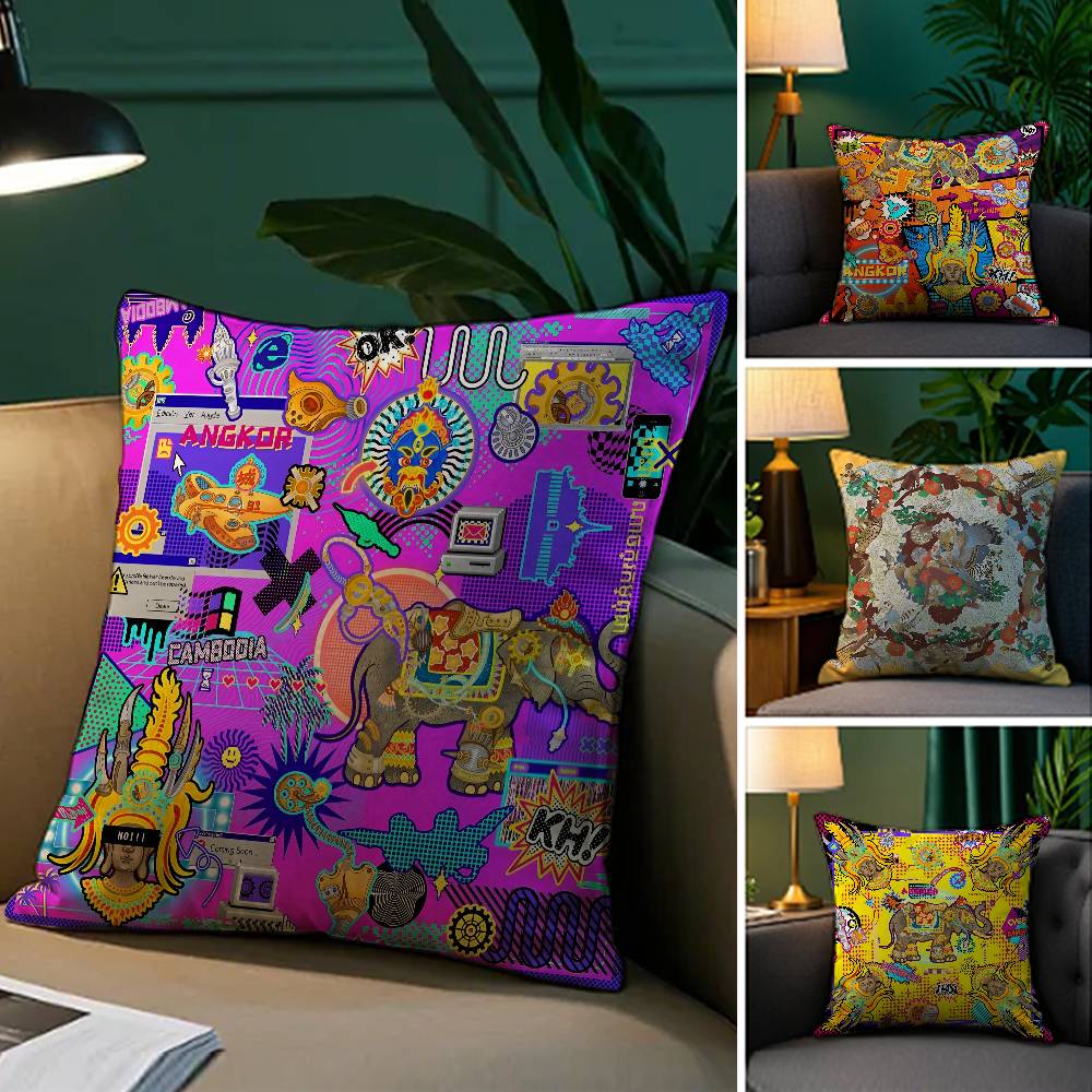 Oriental Classical Buddha Statue Print Pillow Case Comfort Sofa Bed Silky elegant Invisible zipper Decorative cushion cover