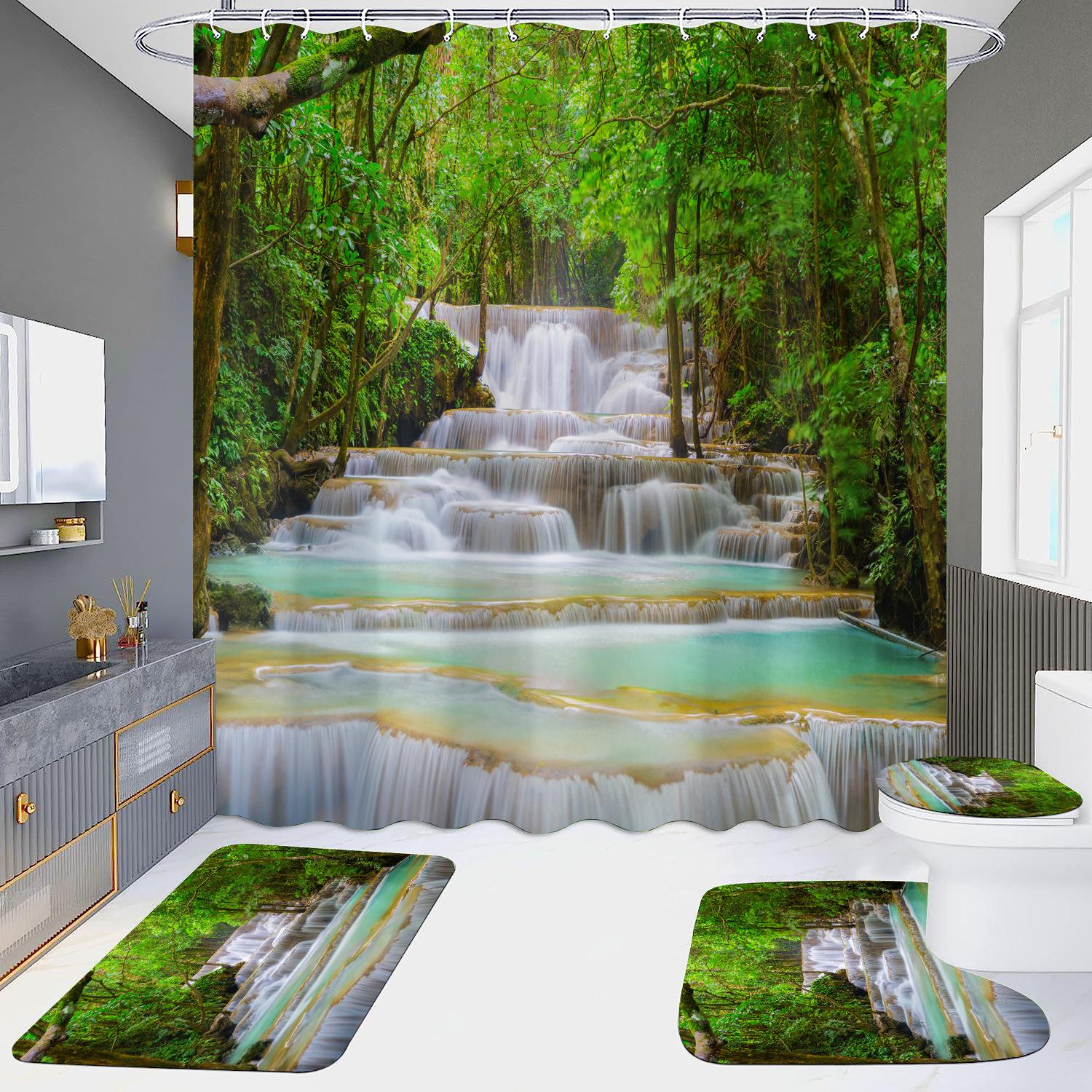 

4 шт. пейзажная серия, наборы занавесок для душа для ванной комнаты, нескользящие коврики для ванной комнаты, крышка для унитаза, коврик для ванной 4Pcs