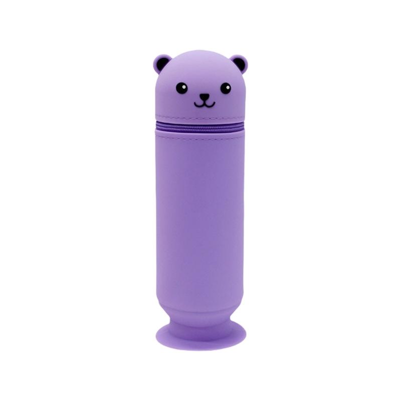 Large Capacity Pencil Case Cartoon Bear Pencil Box with Suction Cup Silicone Pen Bag for Students Teens Girls Boys