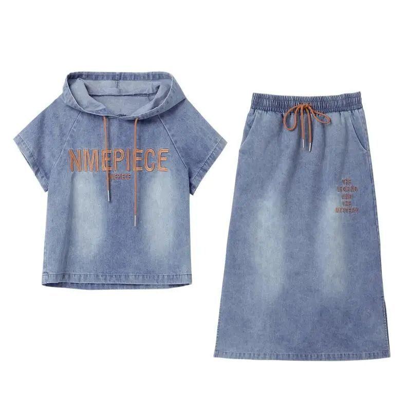 Falda vaquera de dos piezas para mujer, con capucha, corta, de verano, estilo informal