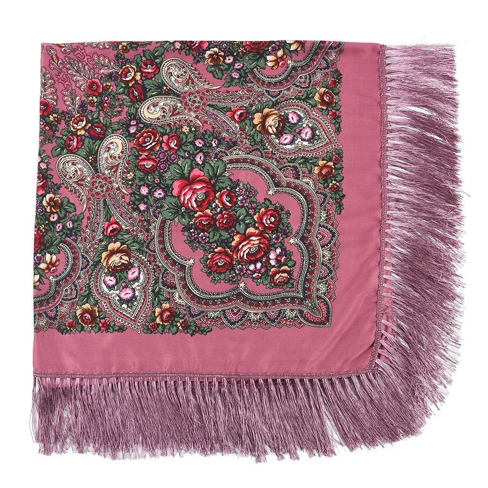 Cotton Twill Square Scarf 130x130 cm Ethnic Style Scarf Vintage Fringed Shawl Travel