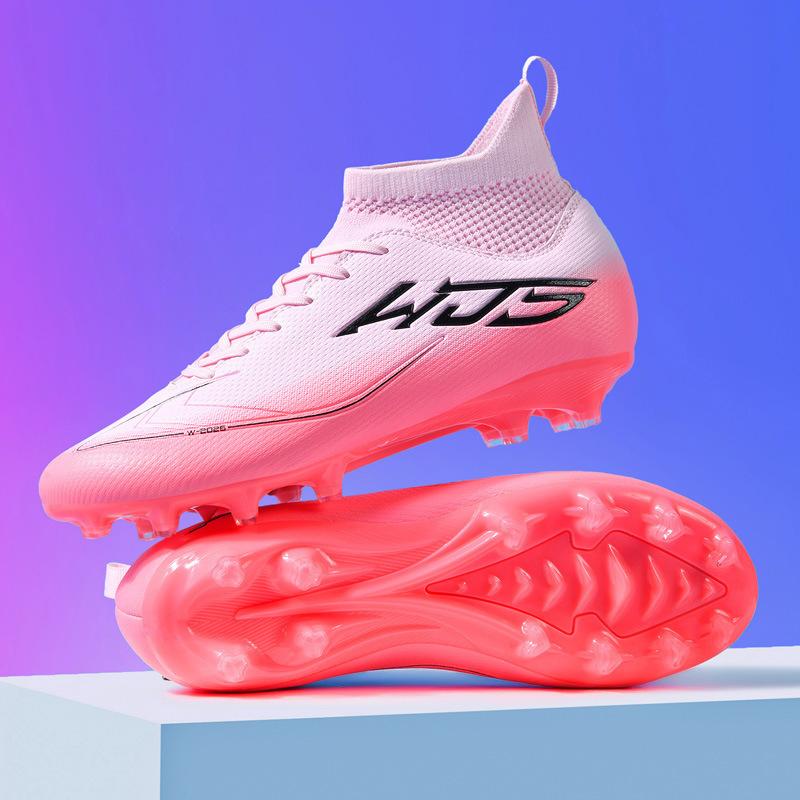 2025 new football shoes, men's and women's high-top youth students, spikes AG artificial grass training shoes