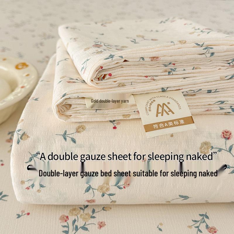 Class A Double Layer Gauze Bedding: Single Cotton Bed Sheet & Duvet Cover Set for Dorm Rooms