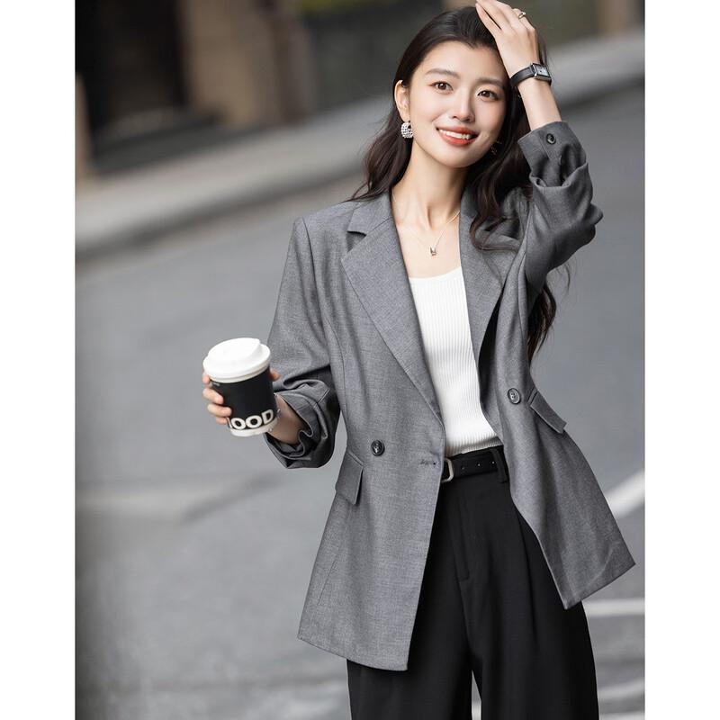 Demana Women's Lyocell Wool Blend Double-Breasted Blazer