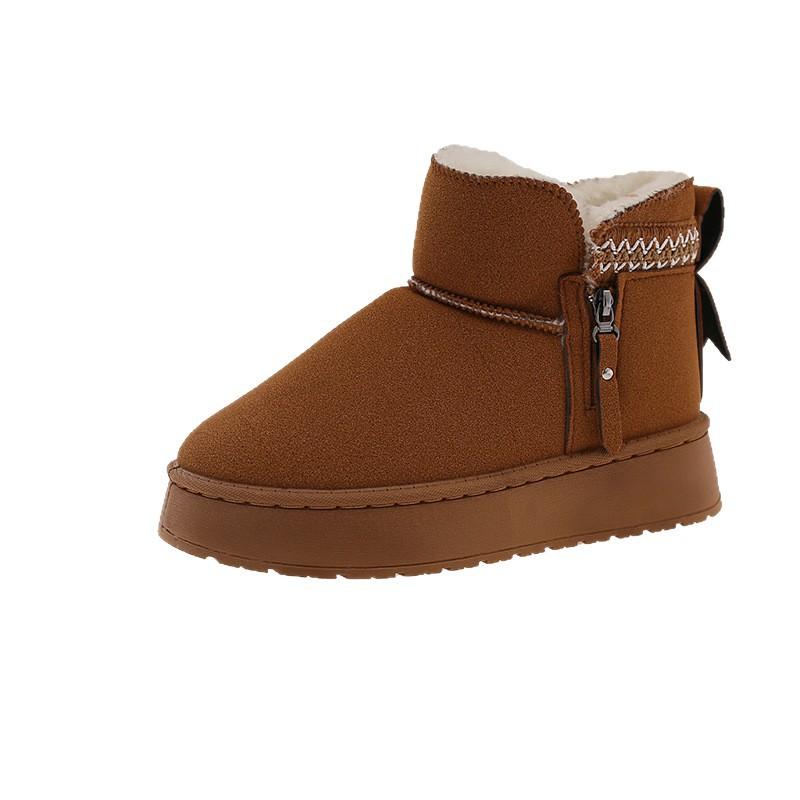 Snow Boots Cotton Shoes Women's Maroon Versatile Thickened Warm Snow Boots 2025 Winter New Piled Thickened Cotton Boots