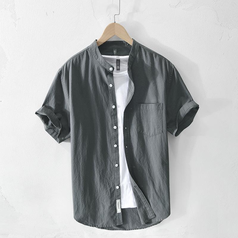 Z921 Men's Casual Stand-Collar Short-Sleeve Shirt Jacket - Spring/Summer Collection