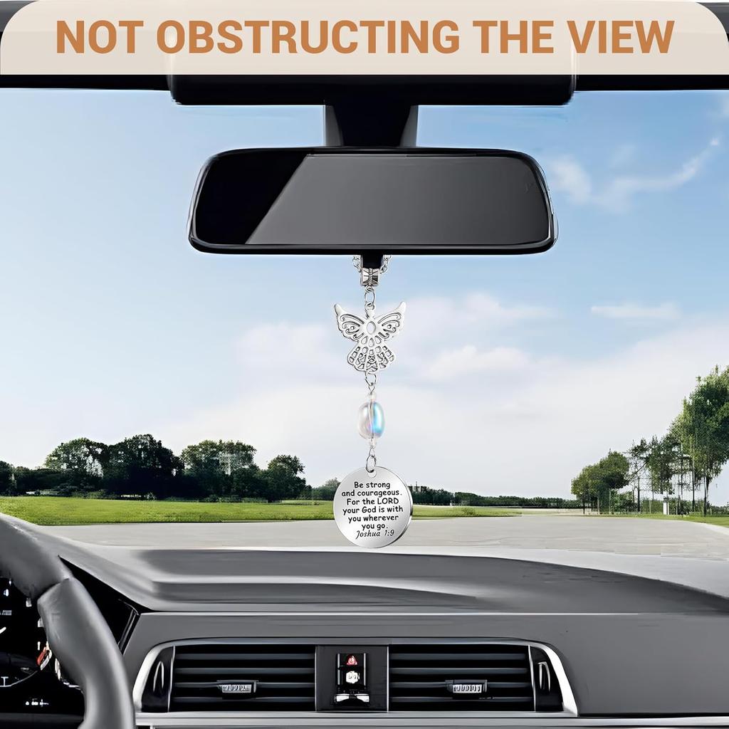 Angel Car Charms Rear View Mirror Accessories Christian Car Jewelry,Guardian Angel Hanging Ornament,Bible Religious Gifts,Rear View Mirror