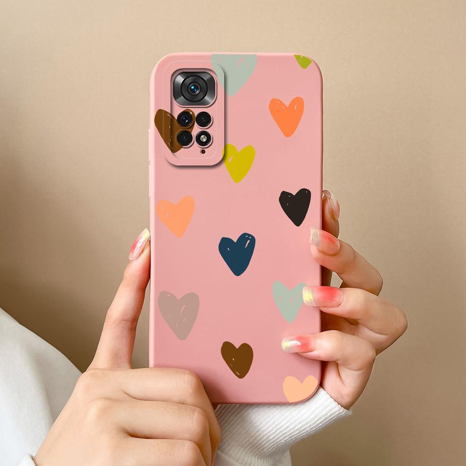 For Redmi Note 11S 4G 5G Phone Case Love Heart Liquid Silicone Camera Protection Back Cover For Xiaomi Redmi Note11S 11 S Funda