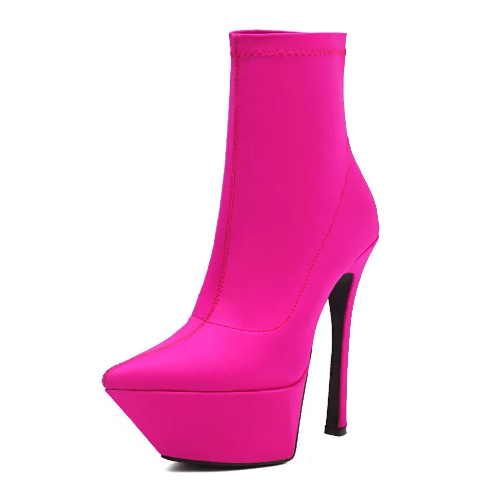 

Женские ботильоны на платформе, сексуальные синие, розово-красные, из эластичного атласа, на высоком каблуке-шпильке, для вечеринки, с острым носком, весенние, женские, слипоны, короткие ботинки 35