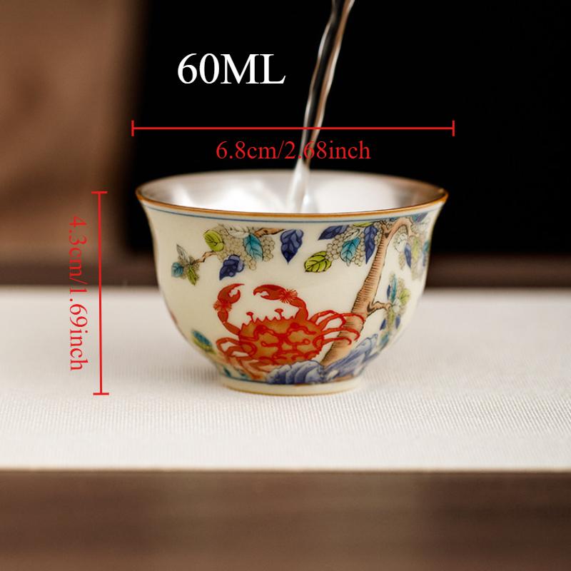 999 Sterling Silver Koi Tea Cup Ceramic Gongfu Tea Cup Office & Homeware Tea Cup 60ml