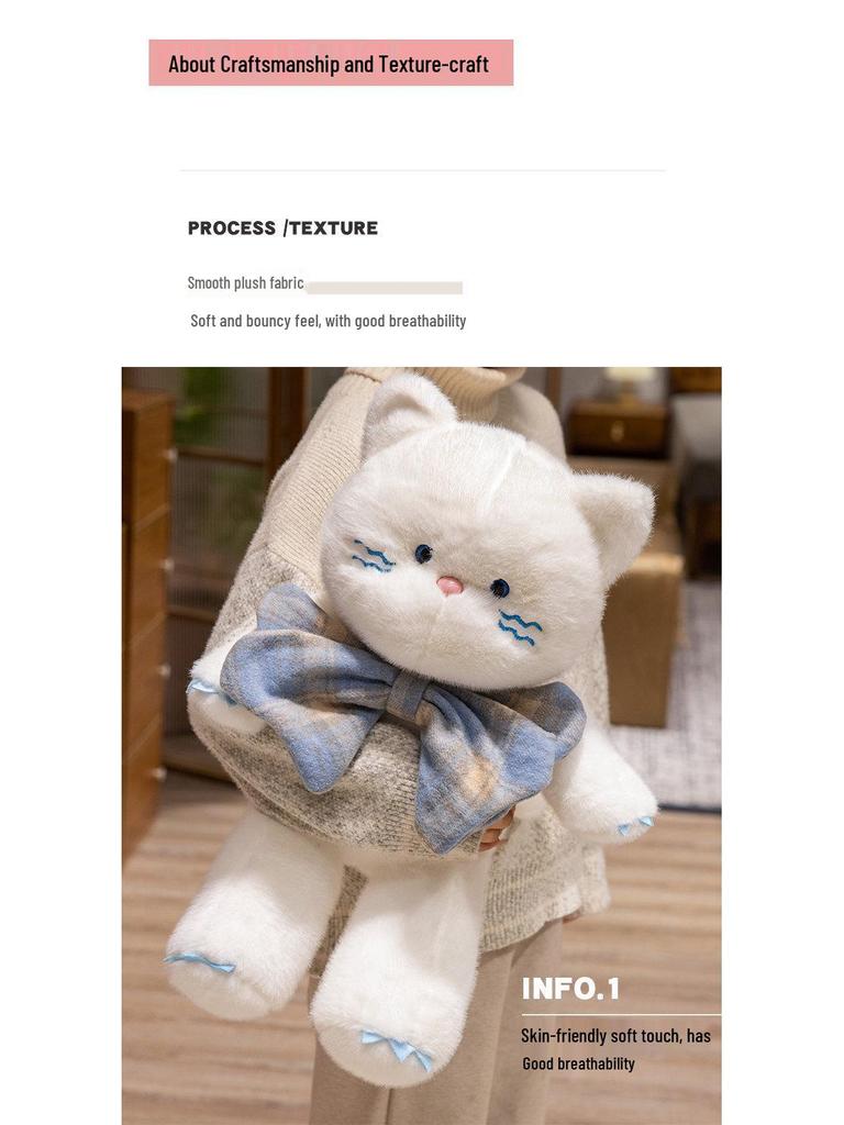 Adorable Bowknot Cat Plush Doll - Comforting Companion Toy for Girls