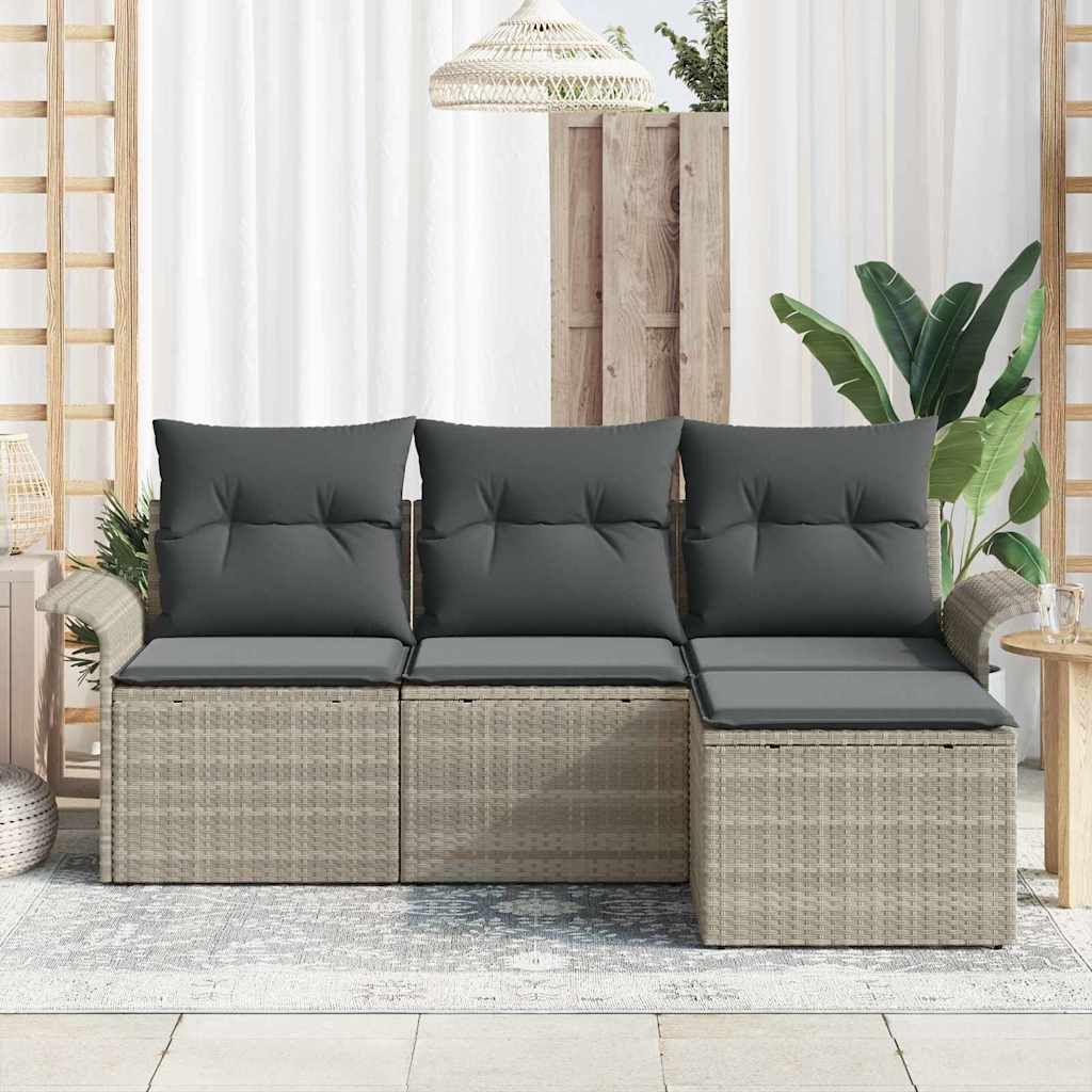 Garden Sofa Set with Cushions 4 Pcs Light Grey Poly Rattan