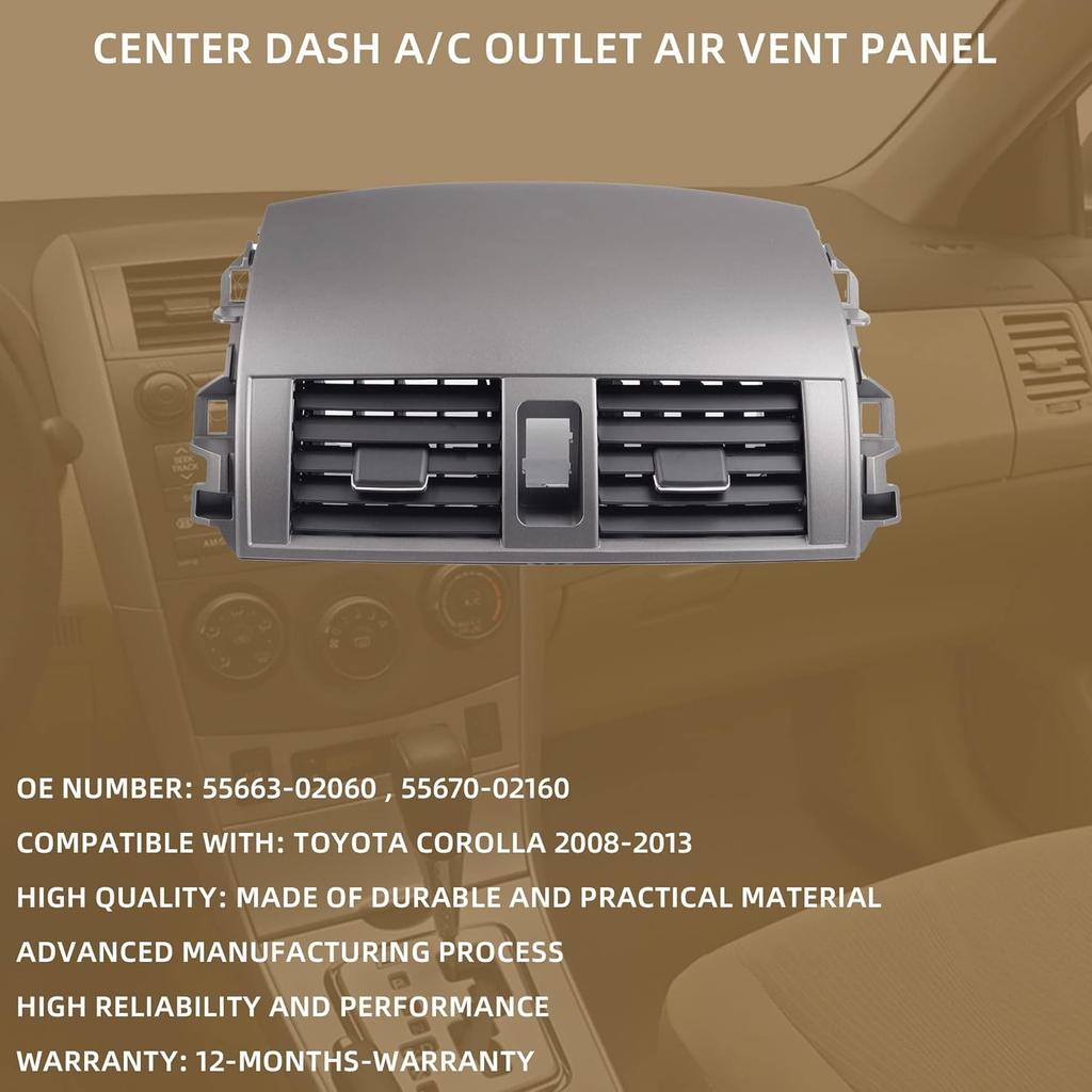 Dasbecan 55670-02160 Center Dash A/C Dashboard AC Air Vent Panel Console Trim Outlet Kit Compatible With Toyota Corolla 2008 2009 2010 2011 2012 2013