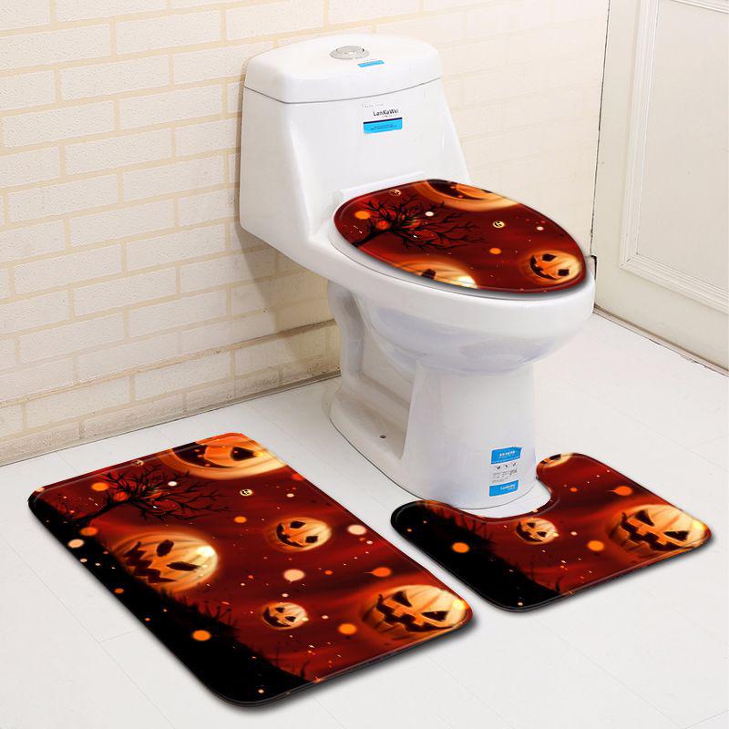 

Halloween Bathroom Toilet Three-Piece Floor Mat Doormat Bathroom Carpet Three-piece set 45 * 75cm