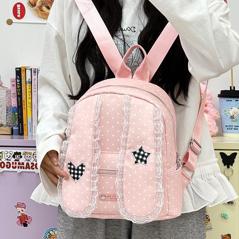 Cute Polka Dot Lop Ear Bunny Backpack 2026 Spring Summer Student Schoolbag Casual Daily Travel Shoulder Bag