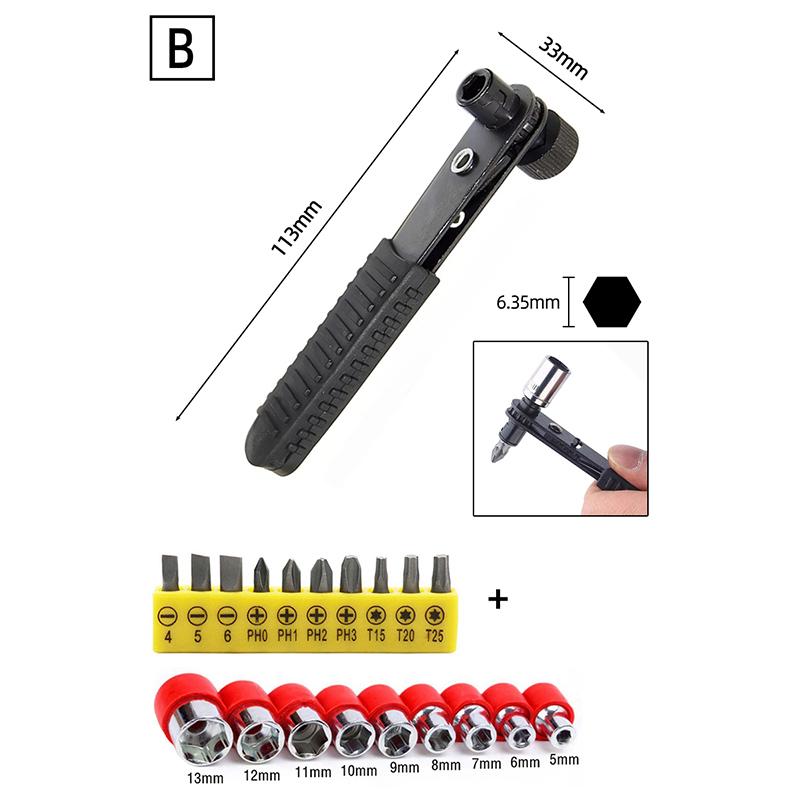 Hand Ratchet Screwdriver Handle Set Socket Easy Mini 1/4" 6.35mm Hex Shank Adapter Ratchet Socket Wrench Rods Hand Repair Tools