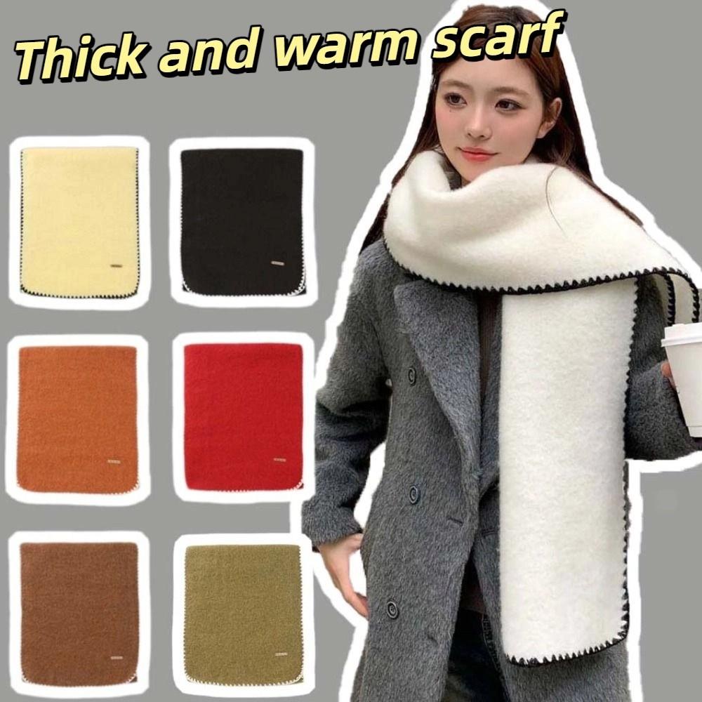 Solid Color Lock Edge Winter Scarf Soft Women Warmer Scarf Long Thickened Neckscarf  Christmas