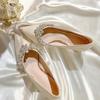 Fashion Rhinestone Pointed Toe Shallow Mouth Slip-on Non-Slip Wear-Resistant Square Heel Single Shoes