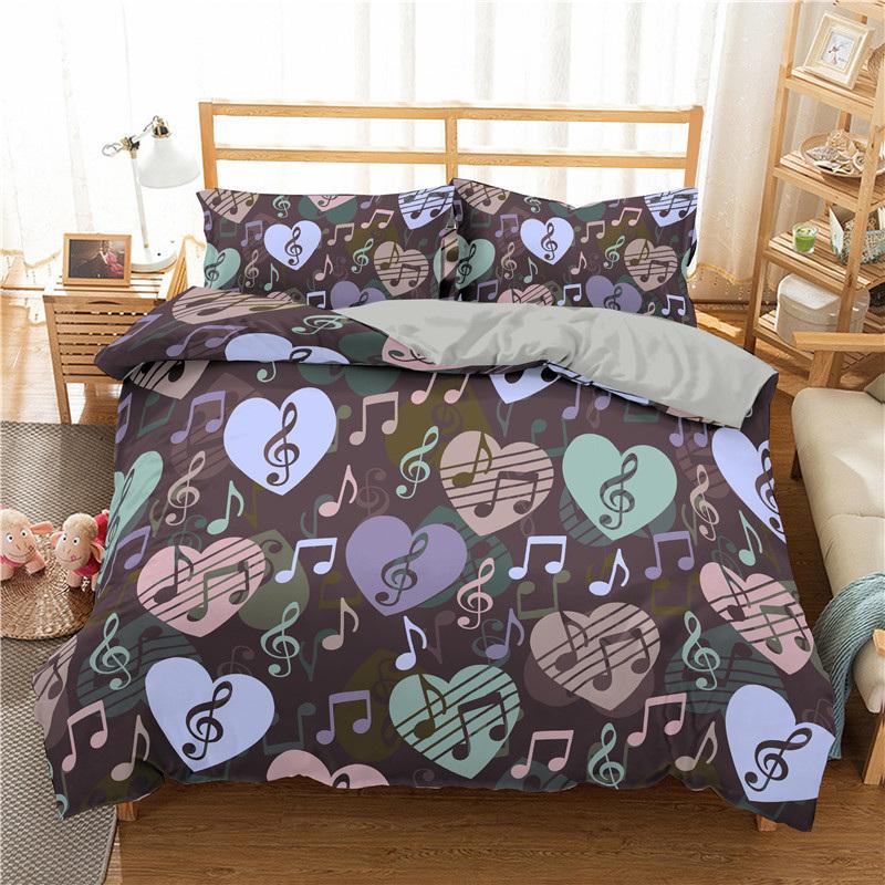 Barevný povlak na přikrývku s hudebními notami sada velikosti King Queen houslový klíč ložní souprava polyester melodie hudba kreativní rytmický povlak na přikrývku
