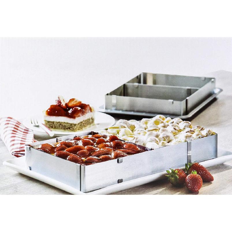 QWORK Stainless Steel Sheet Pan Extender, Adjustable Cake Mold Ring, Half Size, Square, 1 Pack