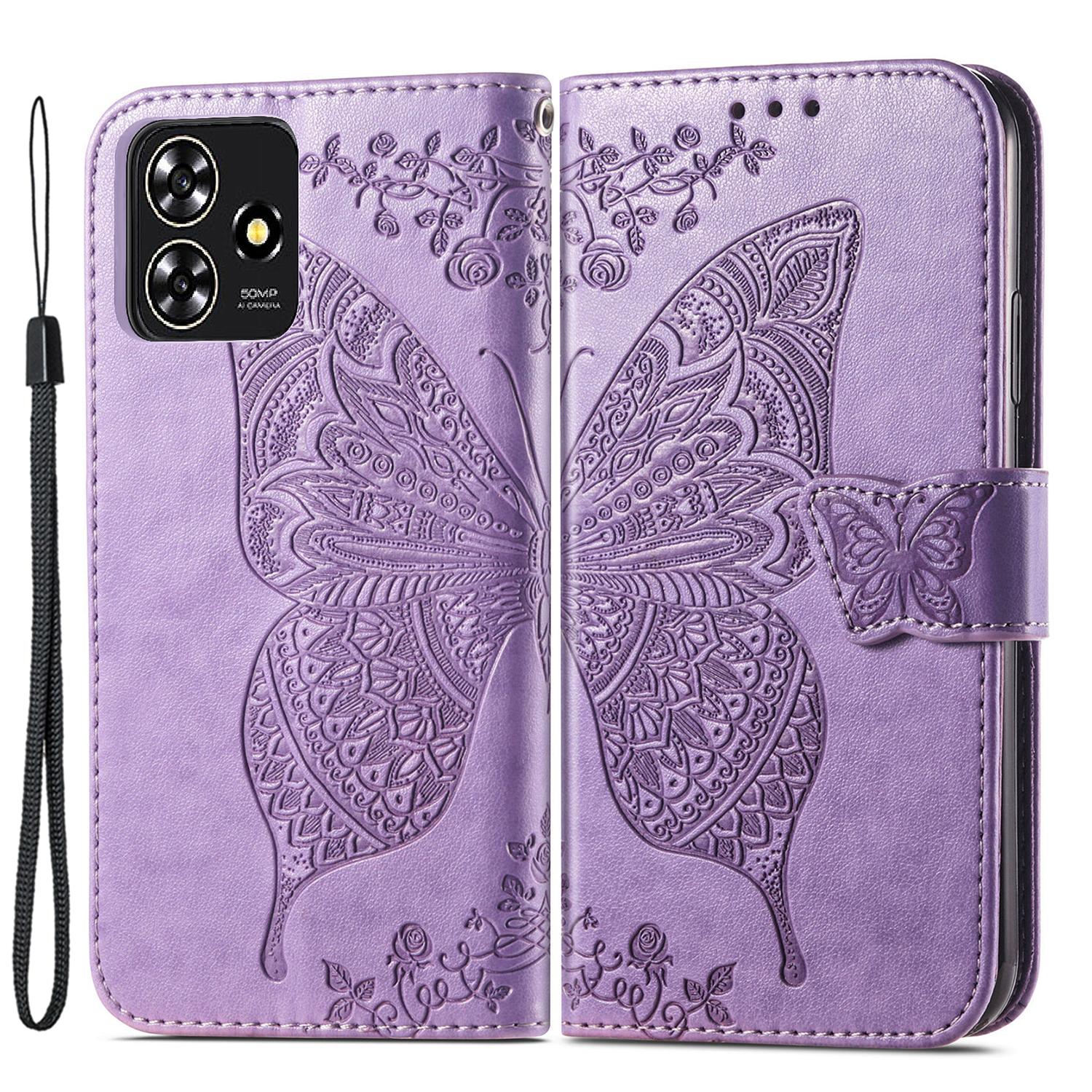 

Для ZTE Blade A73 Чехол Книжка Кошелек С Тиснением Бабочка PU Кожа Чехол для Телефона Light Purple