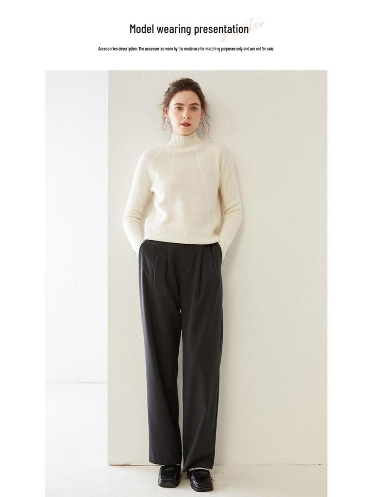 Cozy Cashmere Semi-High Neck Sweater: Slim Fit, Long Sleeve, Short, Loose Pullover - Perfect for Autumn/Winter