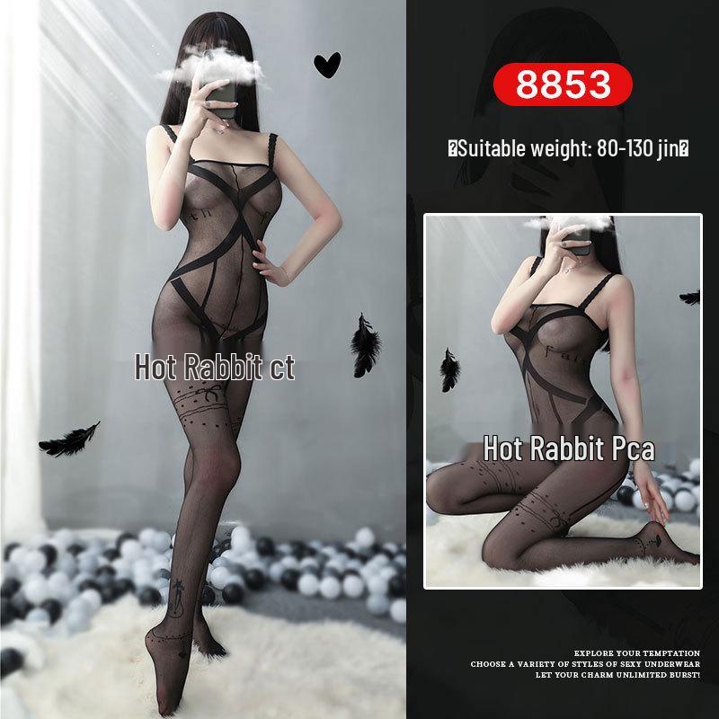 Seductive Rabbit Silk Bondage Lingerie Set: Open Crotch, Tearable Bodysuit with Garter and Stockings
