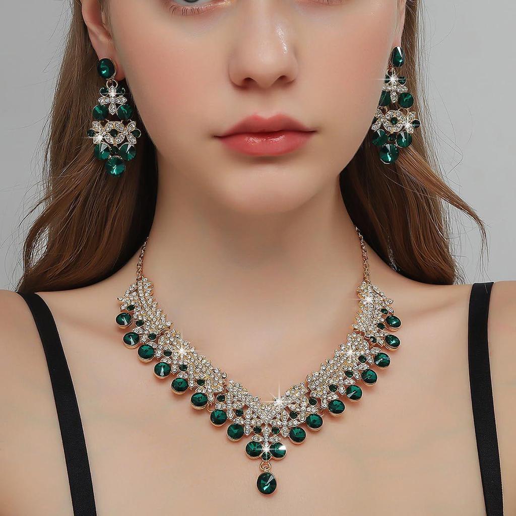 Latest Stylish Design Fancy Wedding Party Crystal Diamonds Necklace Jewellery Set for Women