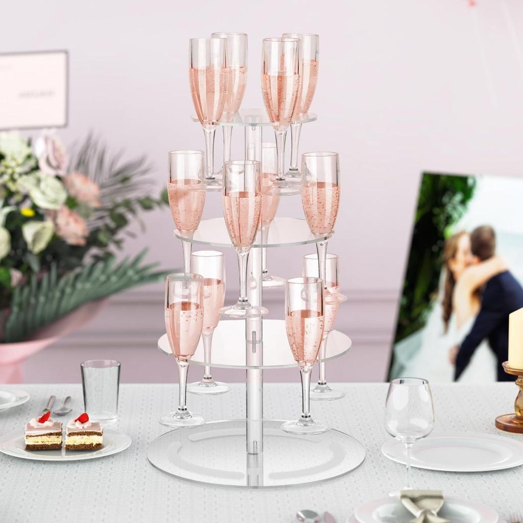 2/3 Tier Acrylic Champagne Glass Holder Champagne Stand Champagne Flute Glass Holder,Tabletop Stemware Hanging Display Rack