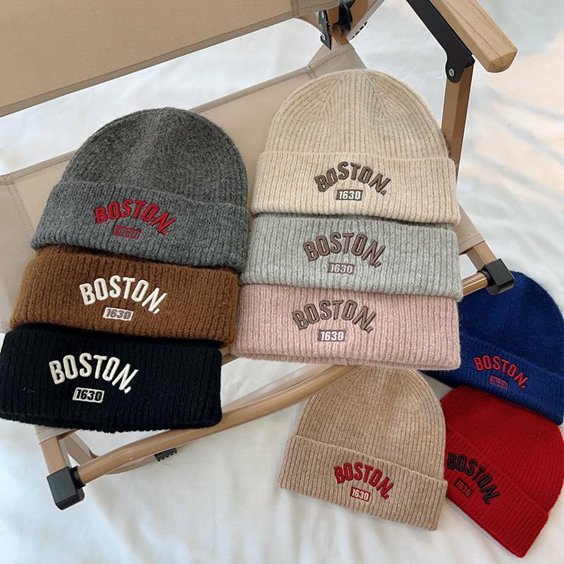 Letter Embroidered Kids Beanie Cap Winter Warm Knitted Wool Hat for Boy Girl Korean Solid Color Children Skullcap 3-10Y