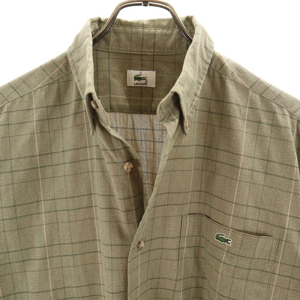 LACOSTE made in Japan Check Pattern Long sleeve Button down shirt 3 Khaki Men's Used
