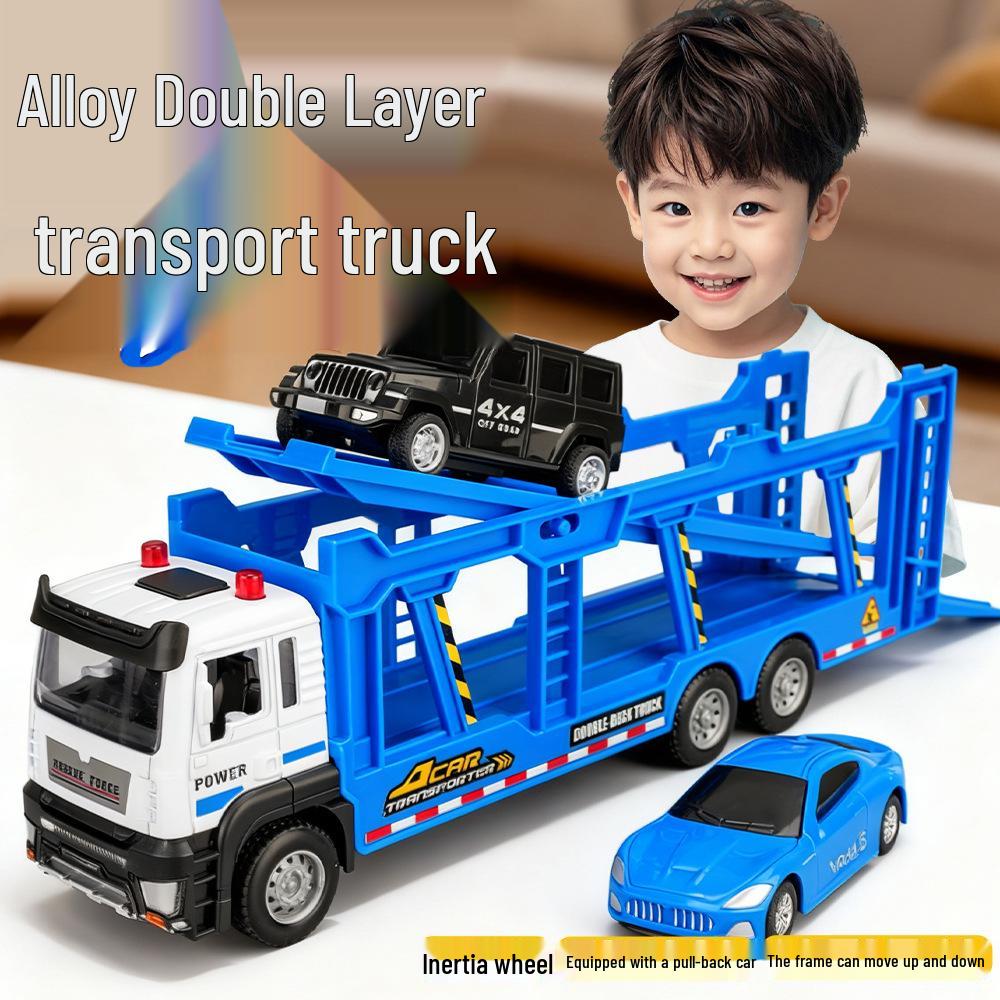 Alloy Double-Layer Transport Flatbed Toy Truck for Boys, Inertial Model for Ages 3-6