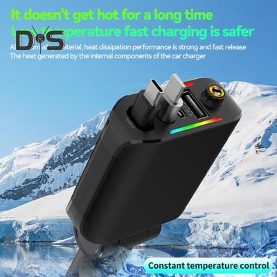 Einziehbares Autoladegerät, 120 W, 4-Port-USB-C-Autoladegerät-Adapter für iPhone, Autoladegerät für mehrere Geräte, Autoladegerät für Android